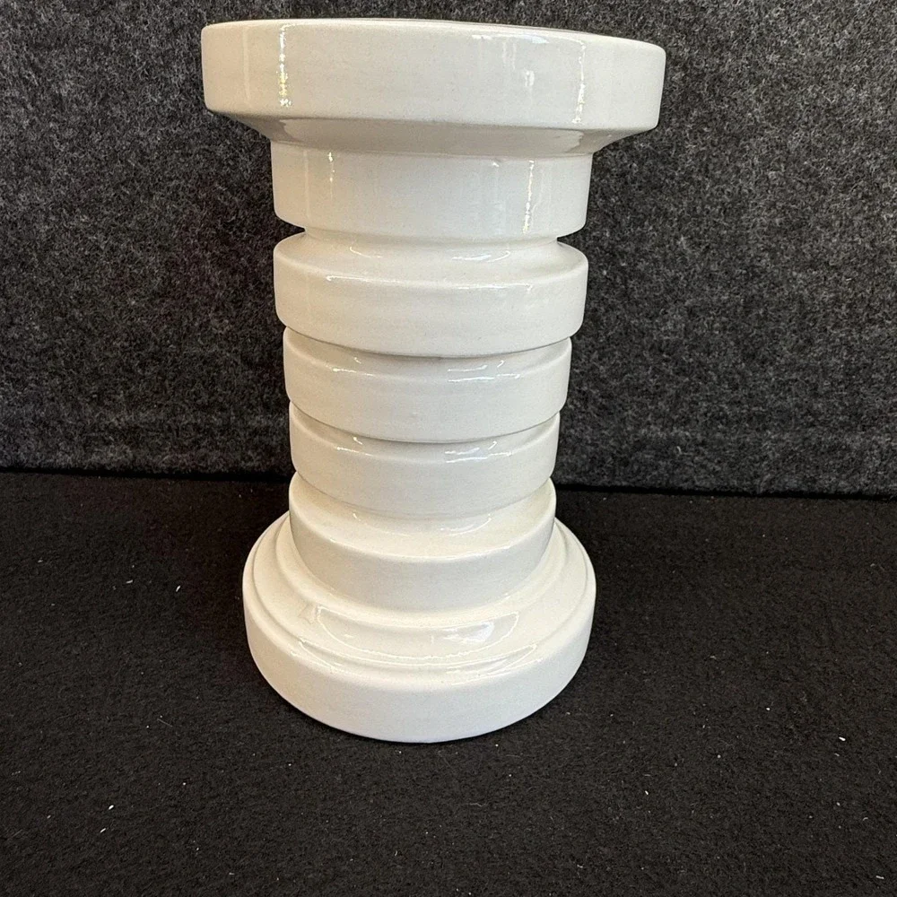 Vintage White Ceramic Pillar‎ Candle Holder Modernist Stacked Column MCM Japan